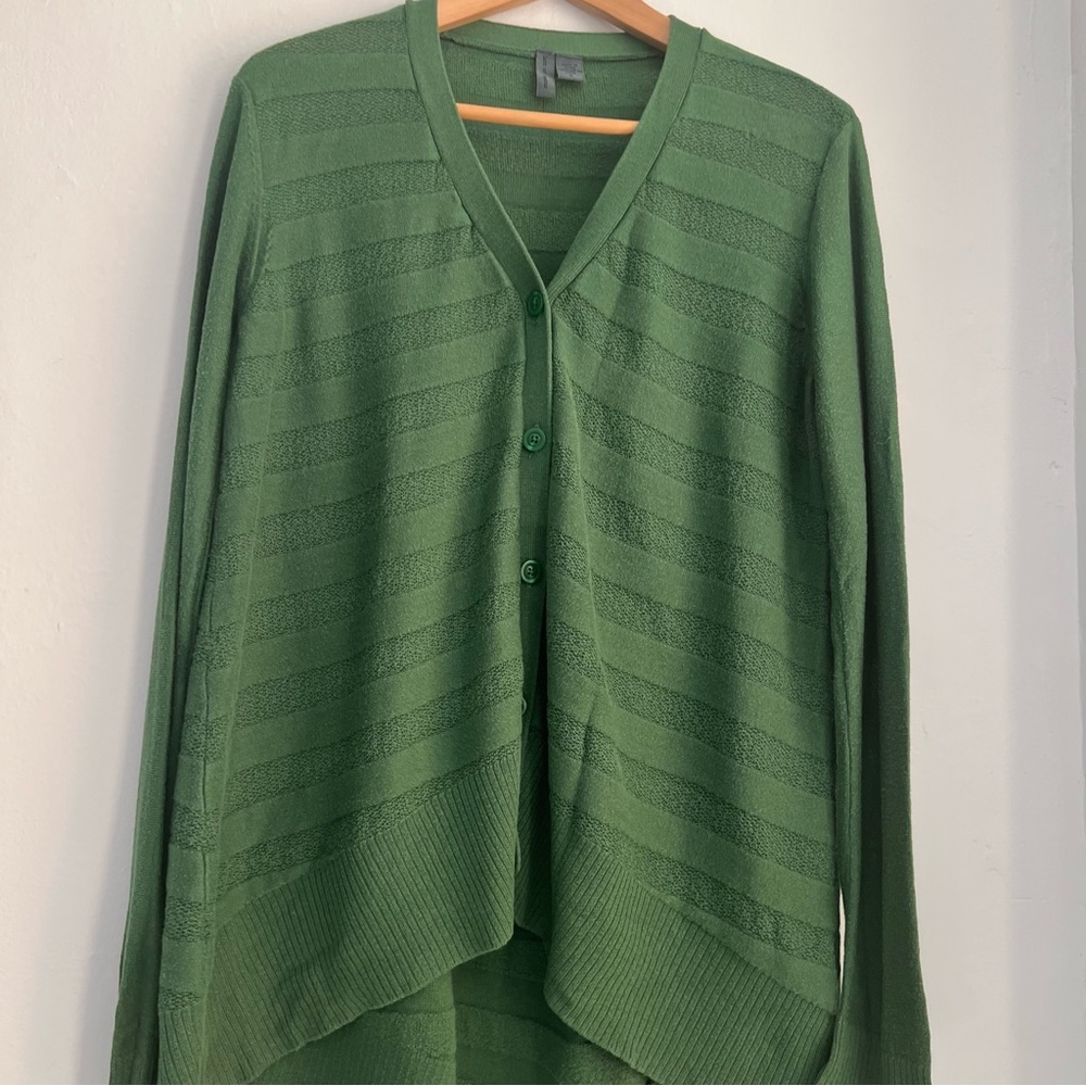 Left of Center (Anthropologie) Cozy Relaxing Green Button-front cardigan